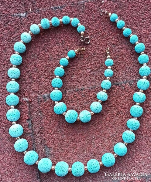 Turquoise blue sponge coral set - necklace and bracelet - very rare