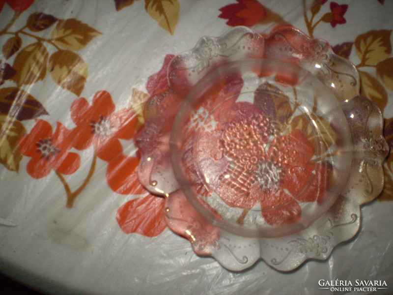 Flower basket printed glass bowl plate flawless 19cm.