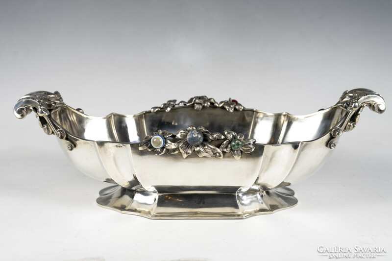 Silver large table centerpiece / boat-shaped tray