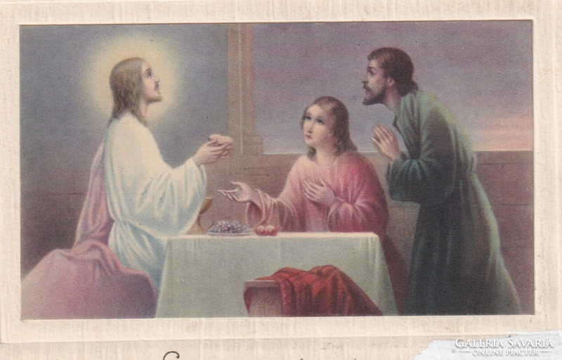 HV:90 Vallásos antik Üdvözlő képeslap postatiszta "Festék foltos"