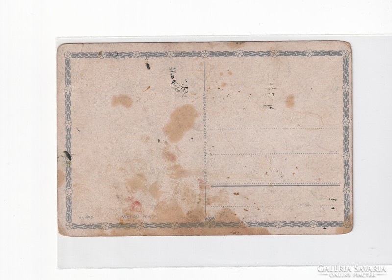 H:118 Antik Üdvözlő képeslap postatiszta "Foltos"