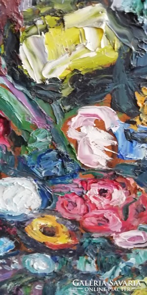 Vén Emil: Virág Csendélet, olajfestmény rétegelt lemezre festve, Aukciókon szerepelt, leinformálható