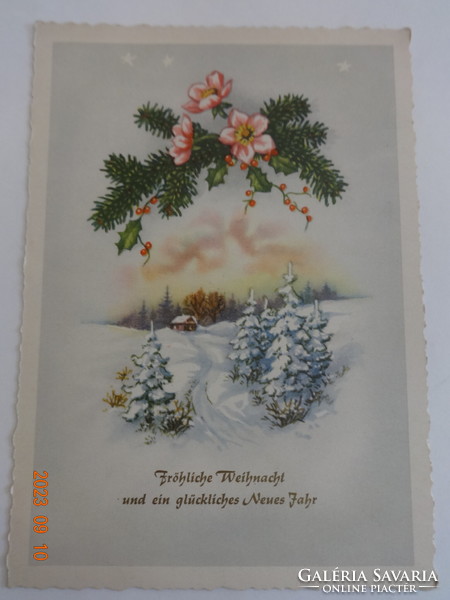 Régi grafikus karácsonyi/újévi üdvözlő képeslap