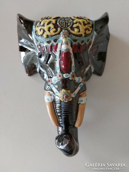 Exotic elephant wall decoration glazed ceramic elephant head 28 cm