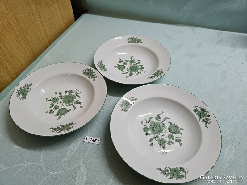 T1463 Alföldi zöld virágos leveses tányér 3 db 22 cm