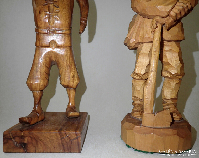 2 Pcs vintage hand-carved folk wood carving statue figure wood carving