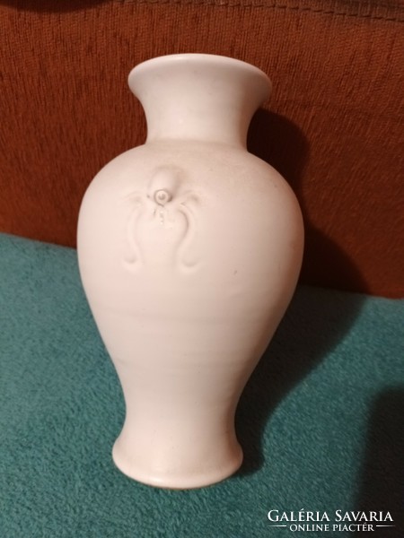 Large potty ceramic chubby white vase with a special pattern