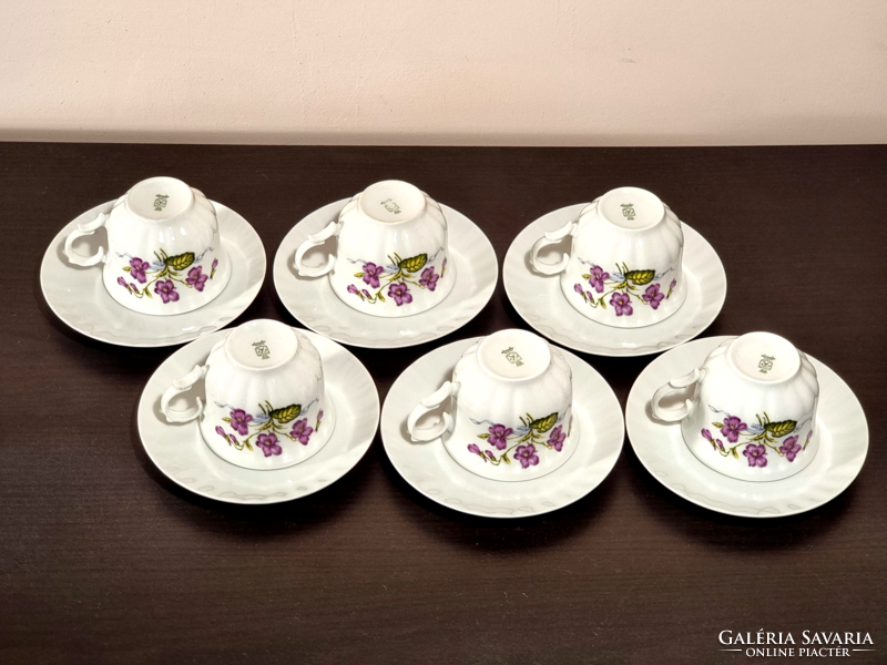 *Wunsiedel Bavaria német porcelán,6 db teáscsésze-aljával,ibolya mintás dekorral,XX.szd közepe körül