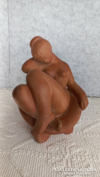Béla Kucs (1925-1984) terracotta seated nude female sculpture, marked with the artist's signature