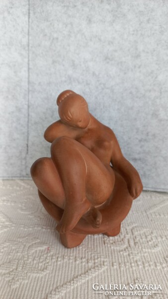 Béla Kucs (1925-1984) terracotta seated nude female sculpture, marked with the artist's signature