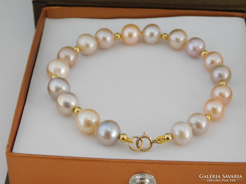 14K gold multicolored pearl bracelet with 10 14K gold balls