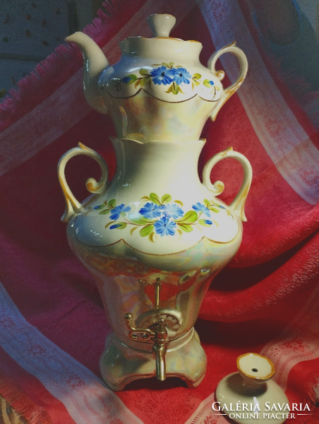 Antique porcelain samovar with eosin pattern