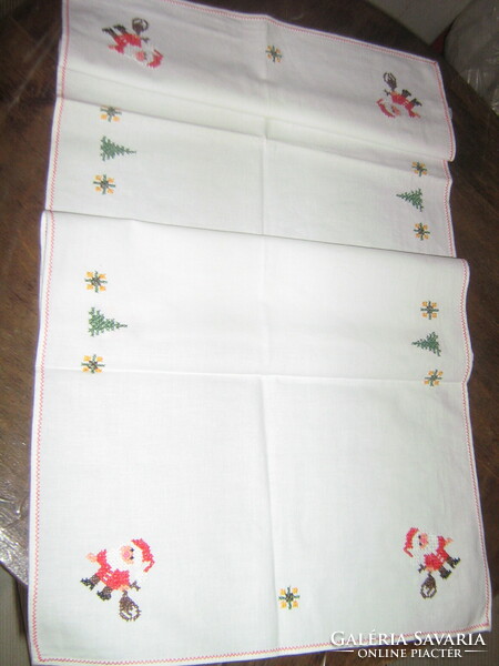 Beautiful cross stitch Santa tablecloth runner