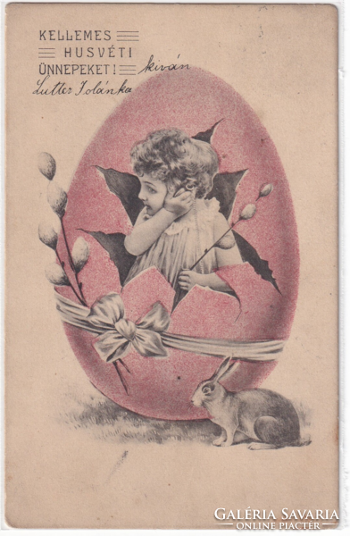 H:124 antique Easter greeting card 1908 with long address