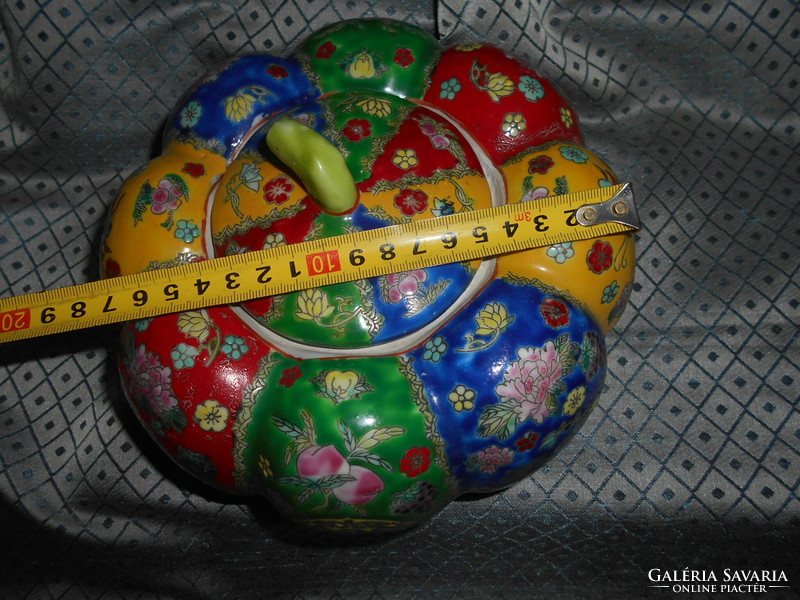 Pumpkin-shaped box with a lid - hand-painted spectacular ceramics - diameter 19 cm