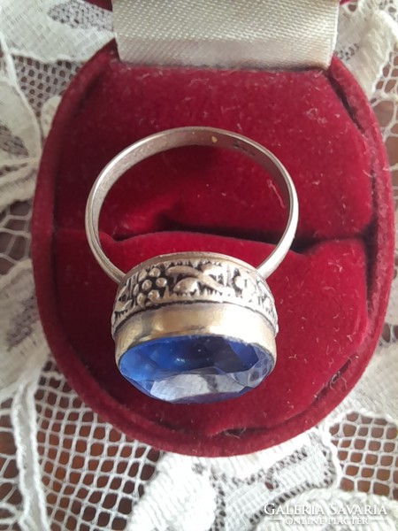 Huge silver ring with blue stones
