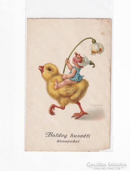 H:126 Antik Üdvözlő képeslap postatiszta "Húsvét" (sarok hiány