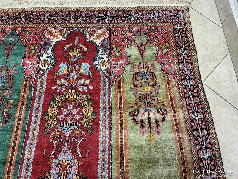 Valódi kashmír selyem 115x125 cm kézi csomózású perzsa szőnyeg falikép BZ100