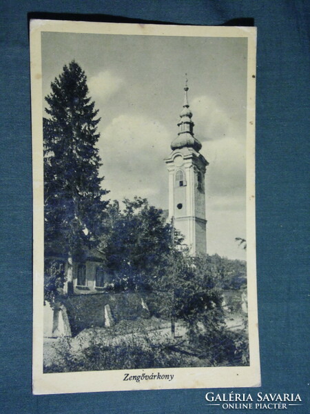 Képeslap, Zengővárkony, templom, látkép részlet