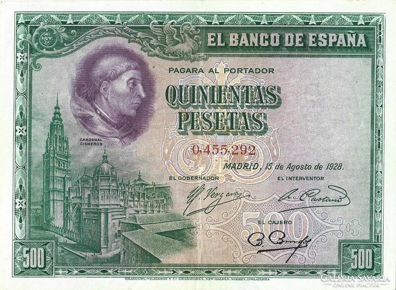 500 peseta pesetas 1928 Spanyolország Gyönyörű