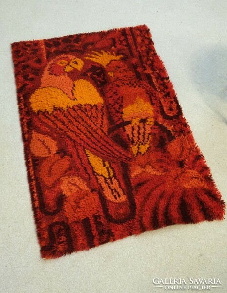 Rich and Vibrant Vintage Wool Danish Modern Rya Rug 1960s-70s Parrot