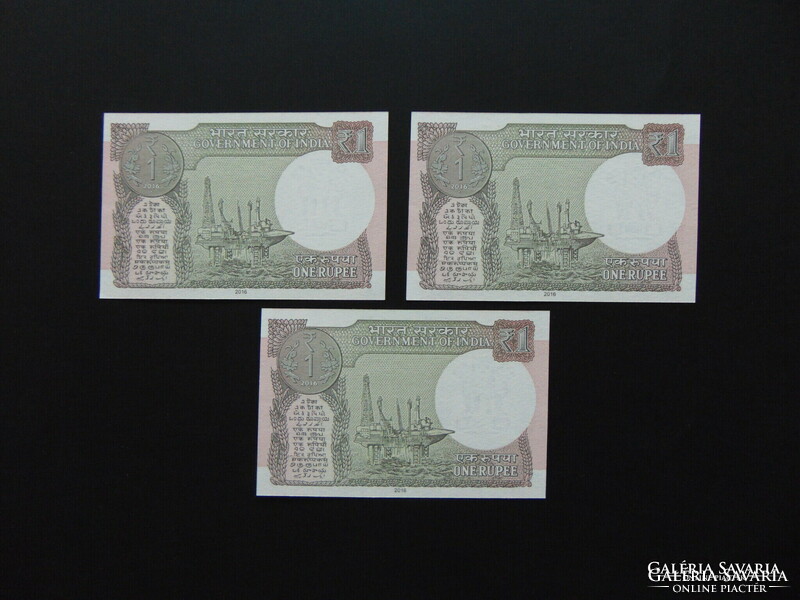 India 3 pieces 1 rupee serial number tracker - unfolded banknotes