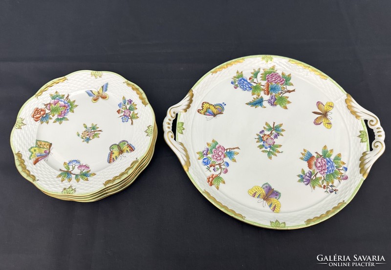 6 Personal Herend large-sized cake set with Victoria pattern (7 pcs) with jubilee seal.