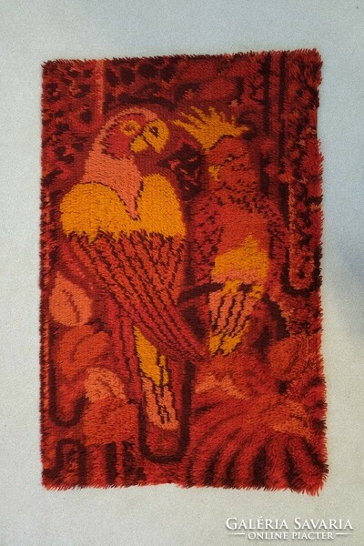 Rich and Vibrant Vintage Wool Danish Modern Rya Rug 1960s-70s Parrot