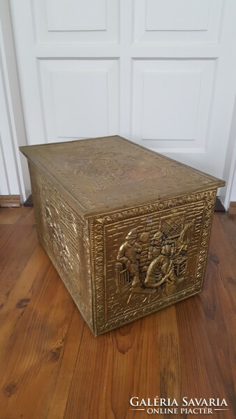 Vintage embossed brass covered wooden chest, storage box