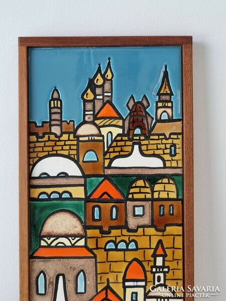 Art hand-painted tile pictures, in a wooden frame - 32*32 cm; 17*33 cm