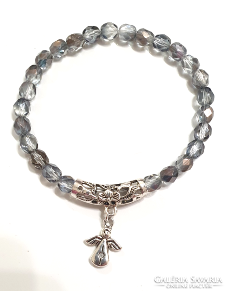 Elegant faceted glass bracelet with angel ornament