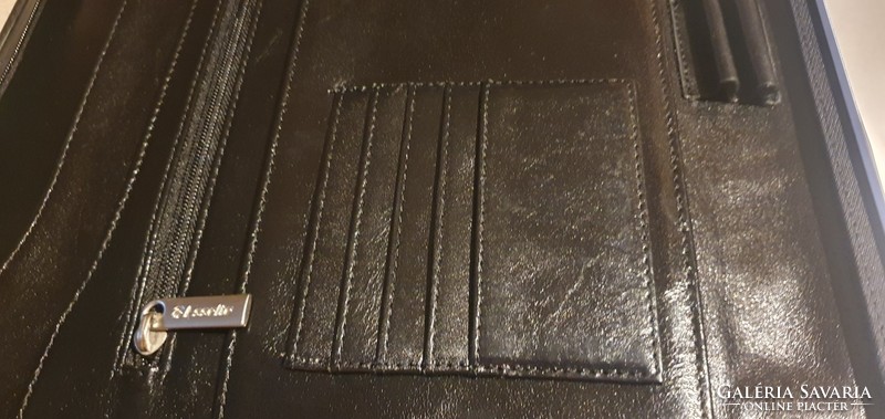 Conference folder a4, esselte, elegant leather, with zippered pocket, black