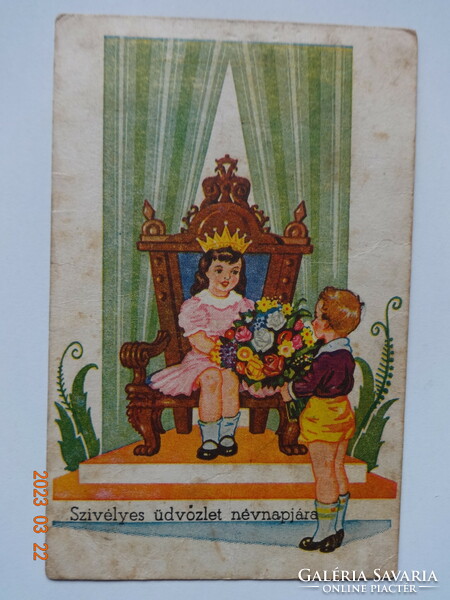 Vintage graphic name day greeting card, 1930s