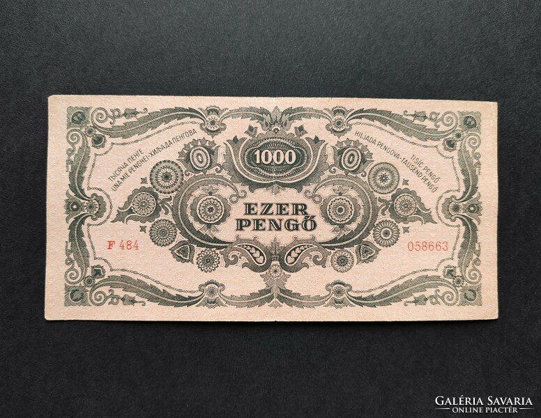1000 Pengő 1945, VF+, bélyegzés nélkül