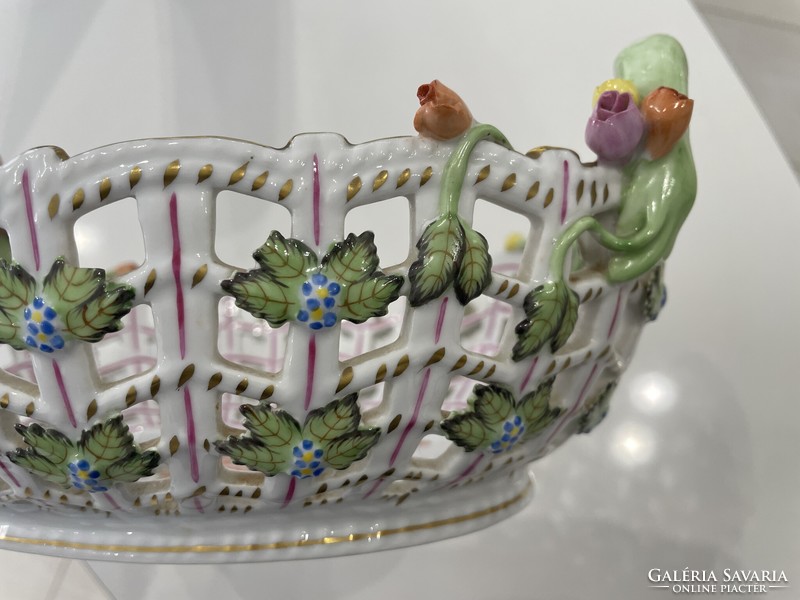 Herendi áttört gyümölcskosár kínáló asztalközép porcelán
