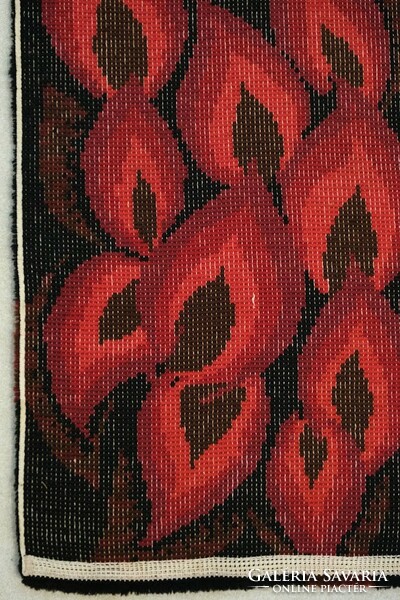 Gazdag és élénk vintage, gyapjú, dán modern Rya szőnyeg - piros és fekete 1960-70s