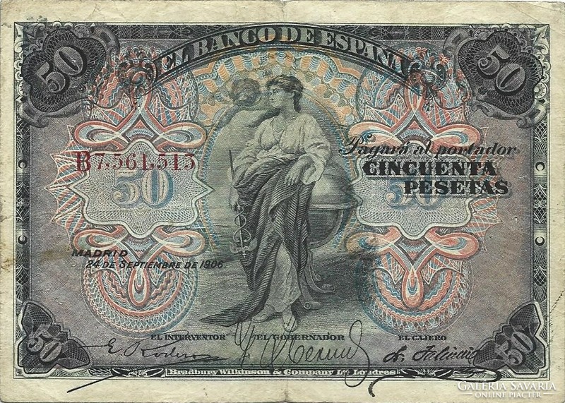 50 peseta pesetas 1906 Spanyolország Ritka