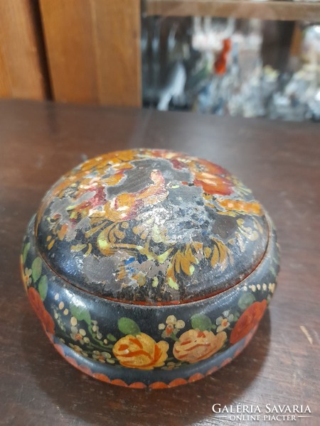 Old hand-painted wooden box, bonbonnier.