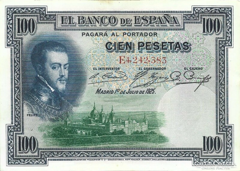 100 peseta pesetas 1925 Spanyolország Gyönyörű