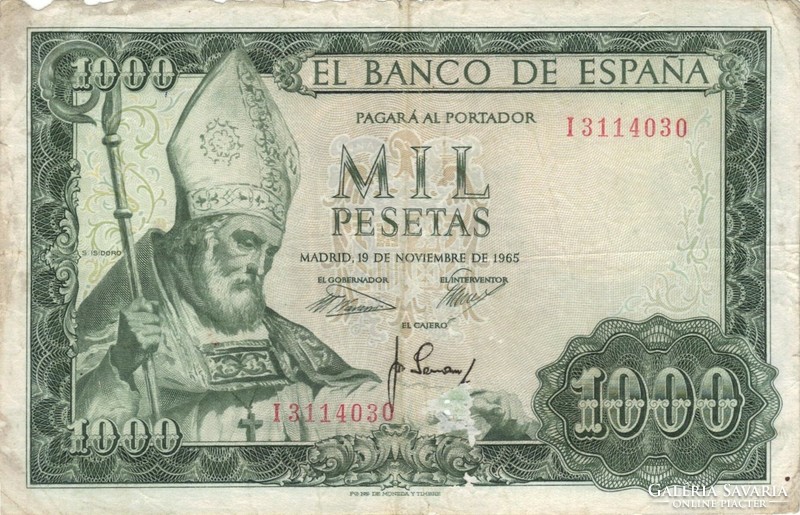 1000 peseta pesetas 1965 Spanyolország