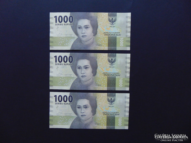 Indonesia 3 pieces 1000 rupiah serial number tracking - unfolded banknotes