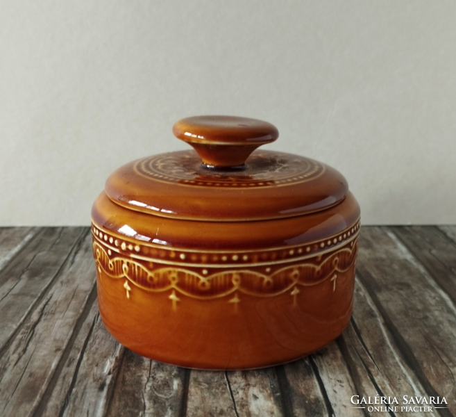 Old beautiful granite Kispest ceramic sugar bowl, bonbonnier