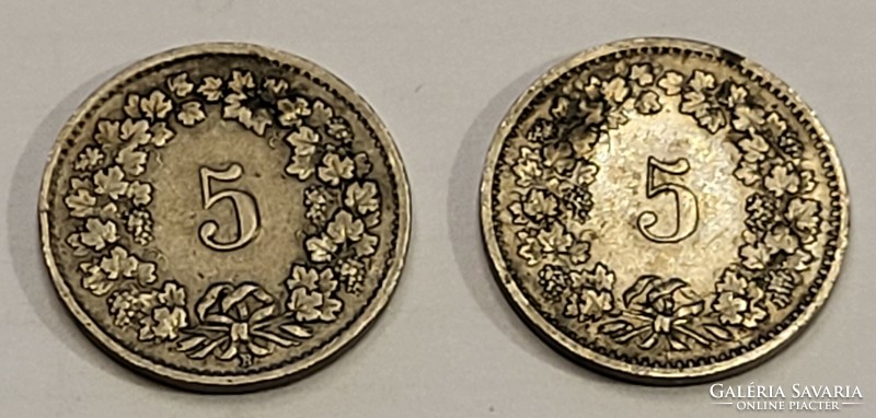 20-10-5 Rappen coins, 1884, 1880, 1953, 1971