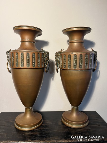 Art Nouveau brass vase with satyr head handles, belgica df belgium 19th century large brass and br