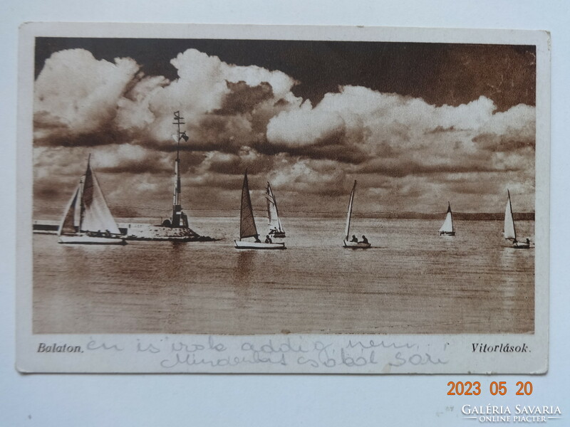 Old Karinger postcard: balaton, sailboats