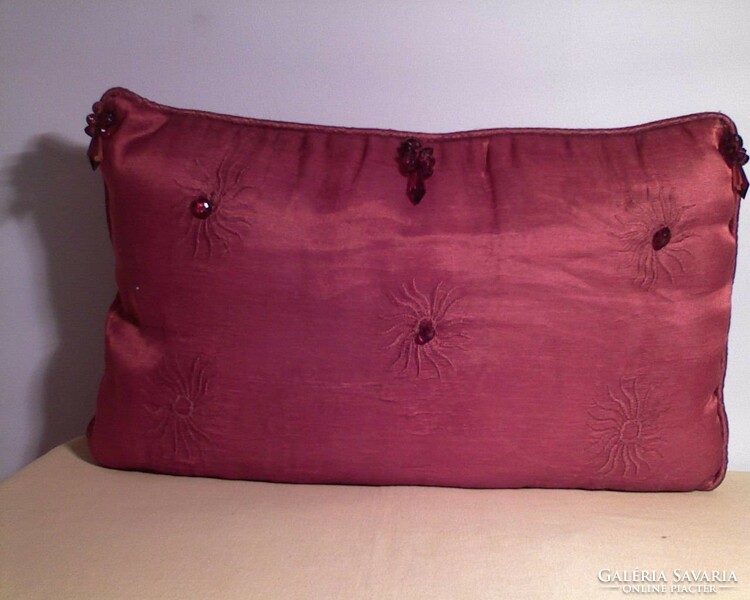 Pair of faux brown beaded silk pillows