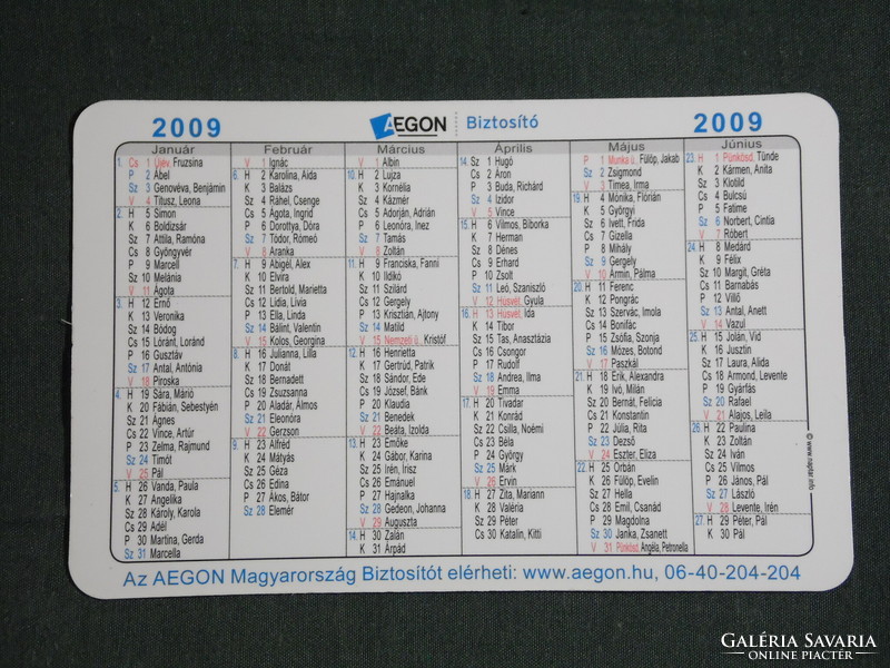 Card calendar, aegon insurance company, name day, 2009, (6)