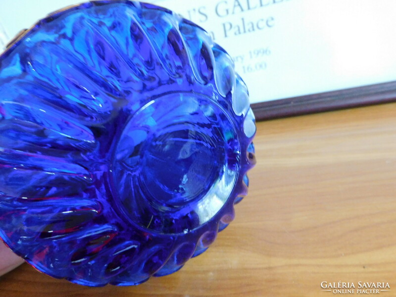 Walther glass vintage ribbed blue globe vase