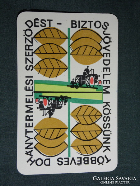 Kártyanaptár, Dohánytermelési szerződés,grafikai rajzos,traktor,kombájn, 1967, (6)