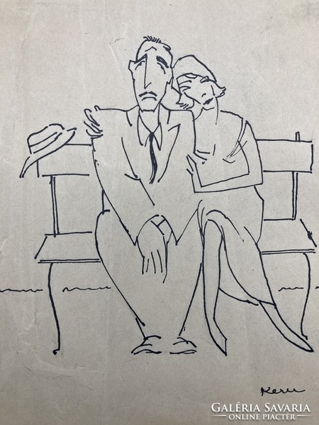 Andor Kern (Kenedi) (1906-?): The couple from Pest, ink graphic 1930s